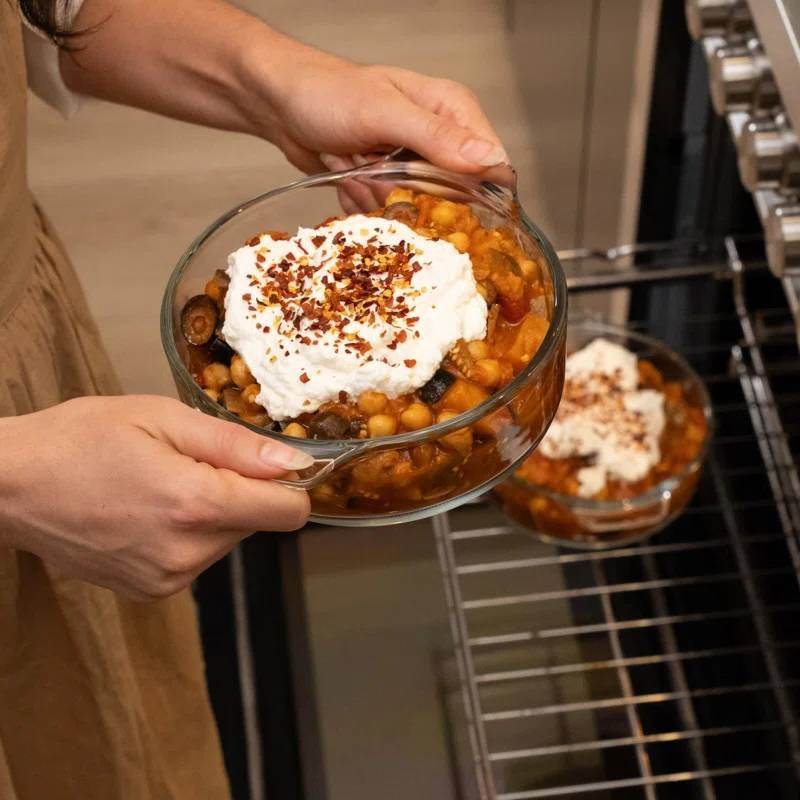 Set of 2 - 1-Quart Glass Dutch Oven Casserole Bakeware Baking Dishes with Lids - Loft&Timber