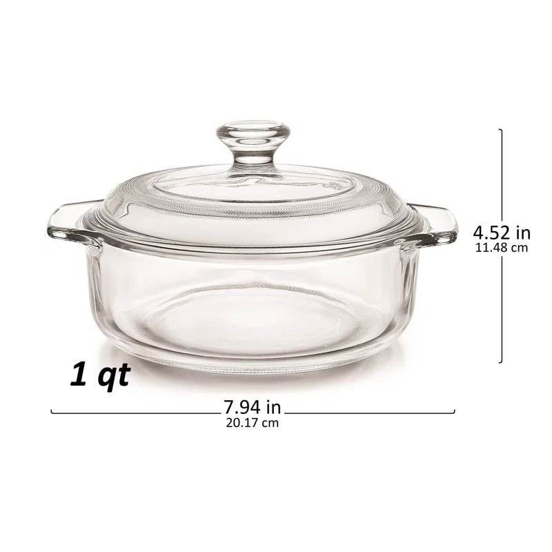 Set of 2 - 1-Quart Glass Dutch Oven Casserole Bakeware Baking Dishes with Lids - Loft&Timber