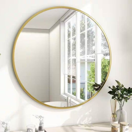 Round 30-inch Circular Bathroom Wall Mirror with Gold Frame - Loft&Timber