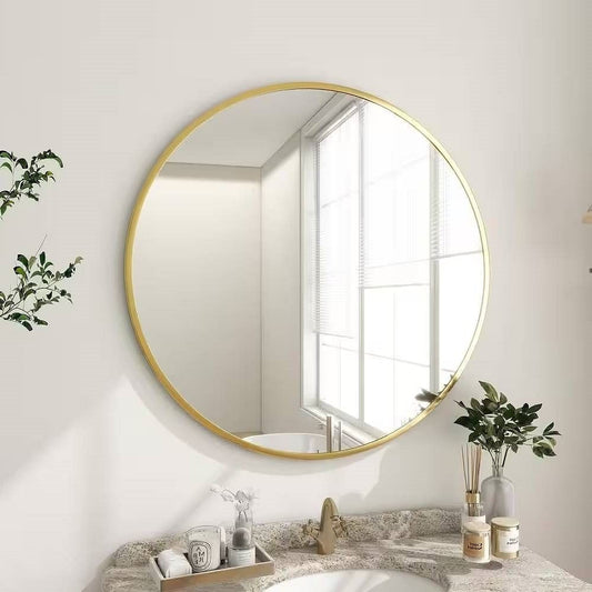 Round 30-inch Circular Bathroom Wall Mirror with Gold Frame-1
