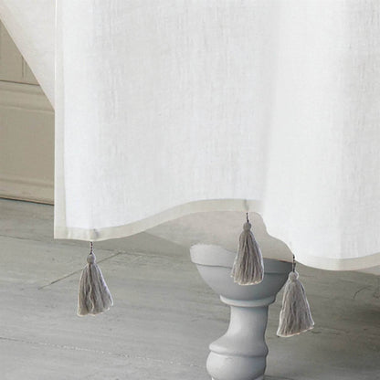 72-inch Grey and White Stripes Cotton Shower Curtain with Tassels - Loft&Timber