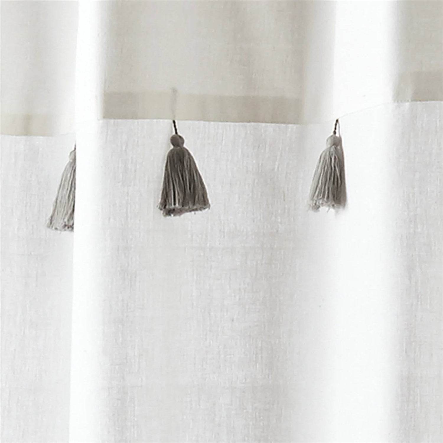72-inch Grey and White Stripes Cotton Shower Curtain with Tassels - Loft&Timber
