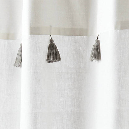72-inch Grey and White Stripes Cotton Shower Curtain with Tassels - Loft&Timber