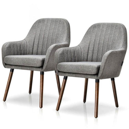 Set of 2 Retro Grey Linen Upholstered Accent Chair with Stylish Wood Legs - Loft&Timber
