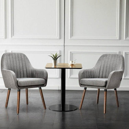 Set of 2 Retro Grey Linen Upholstered Accent Chair with Stylish Wood Legs - Loft&Timber