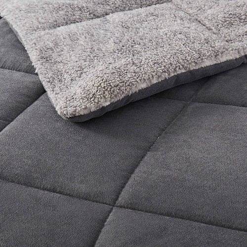 Full/Queen Plush Sherpa Reversible Micro Suede Comforter Set in Gray - Loft&Timber