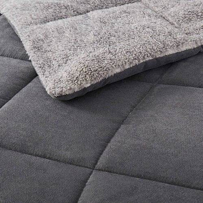 Full/Queen Plush Sherpa Reversible Micro Suede Comforter Set in Gray - Loft&Timber