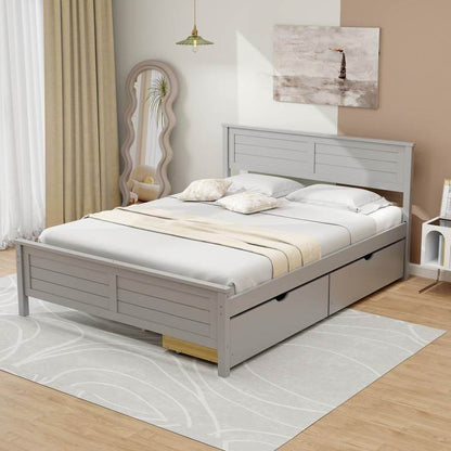Full Size Grey Platform Bed Frame with 2 Storage Drawers - Loft&Timber