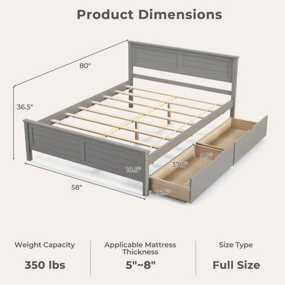 Full Size Grey Platform Bed Frame with 2 Storage Drawers - Loft&Timber