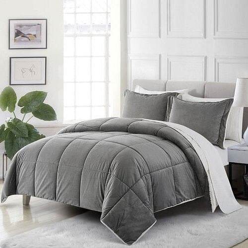 King Plush Microfiber Reversible Comforter Set in Grey - Loft&Timber