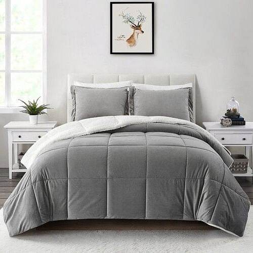 King Plush Microfiber Reversible Comforter Set in Grey - Loft&Timber