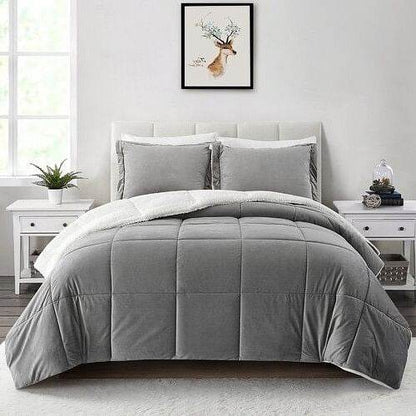 King Plush Microfiber Reversible Comforter Set in Grey - Loft&Timber
