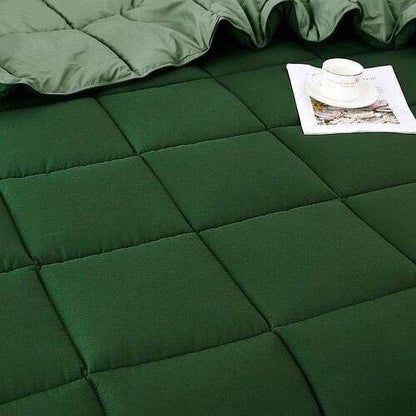 King/Cal King Traditional Microfiber Reversible 3 Piece Comforter Set in Green - Loft&Timber