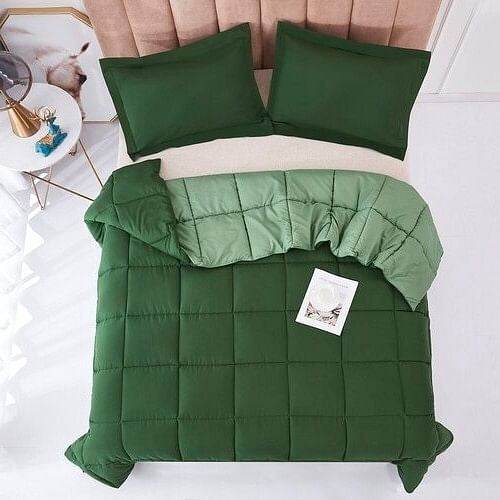 King/Cal King Traditional Microfiber Reversible 3 Piece Comforter Set in Green - Loft&Timber