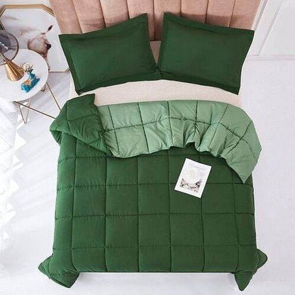King/Cal King Traditional Microfiber Reversible 3 Piece Comforter Set in Green - Loft&Timber