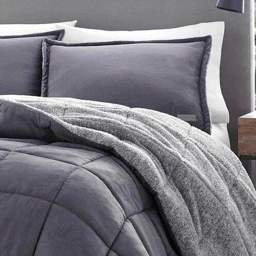 King Plush Sherpa Reversible Micro Suede Comforter Set in Gray - Loft&Timber