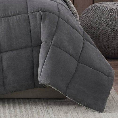 King Plush Sherpa Reversible Micro Suede Comforter Set in Gray - Loft&Timber