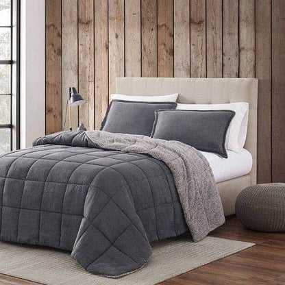 King Plush Sherpa Reversible Micro Suede Comforter Set in Gray - Loft&Timber