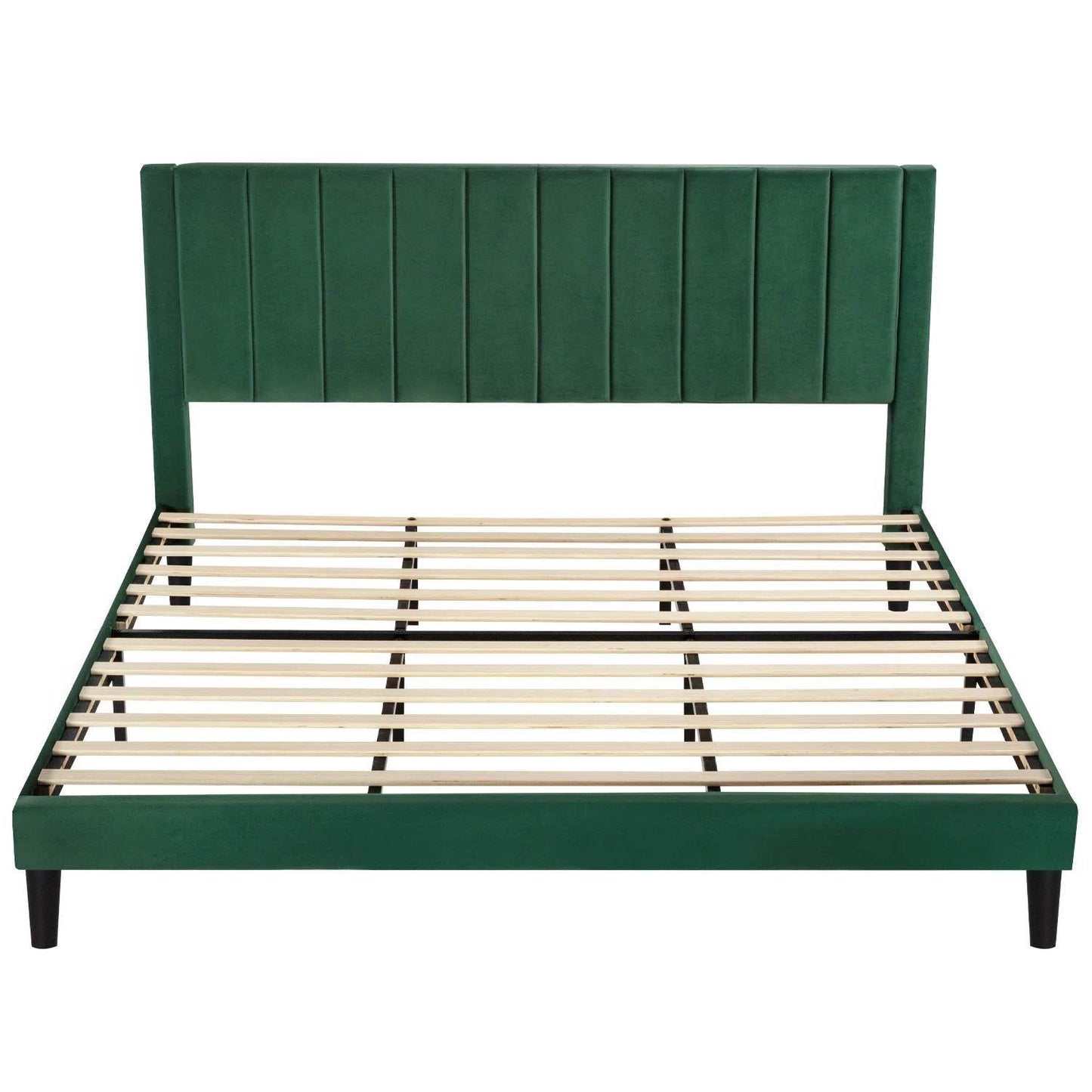 King size Modern Green Velvet Upholstered Platform Bed with Headboard - Loft&Timber