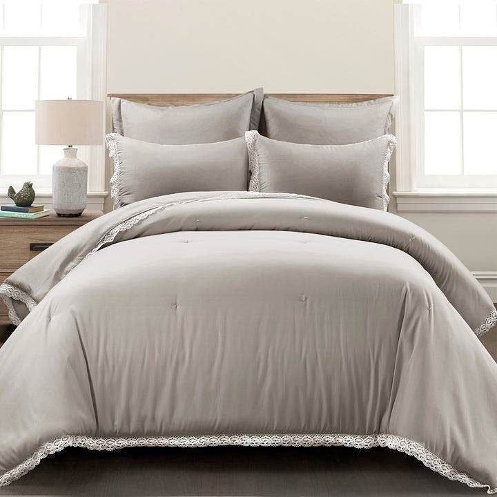 King French Country Grey 5-Piece Lightweight Comforter Set with Lace Trim - Loft&Timber