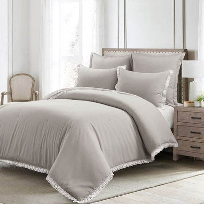 King French Country Grey 5-Piece Lightweight Comforter Set with Lace Trim - Loft&Timber