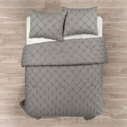 Full/Queen size Soft Pleated Grey Cotton 3 Piece Comforter Set - Loft&Timber