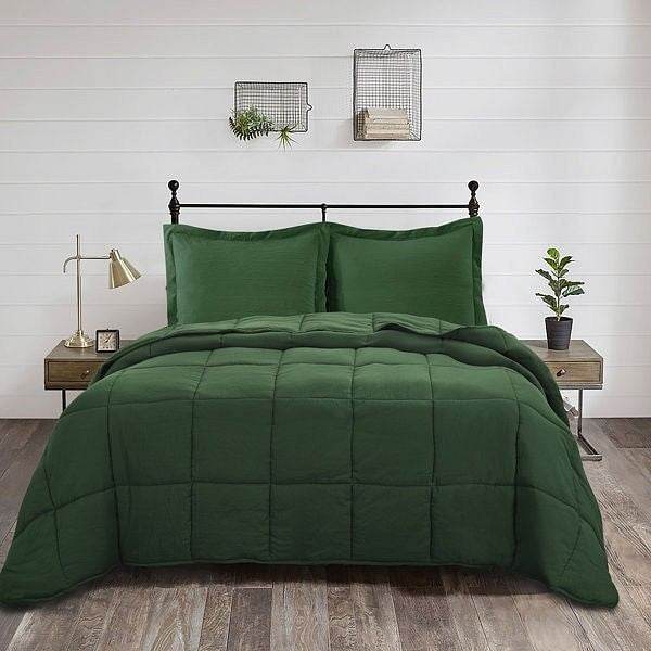 Queen Size Green 3 Piece Microfiber Reversible Comforter Set - Loft&Timber