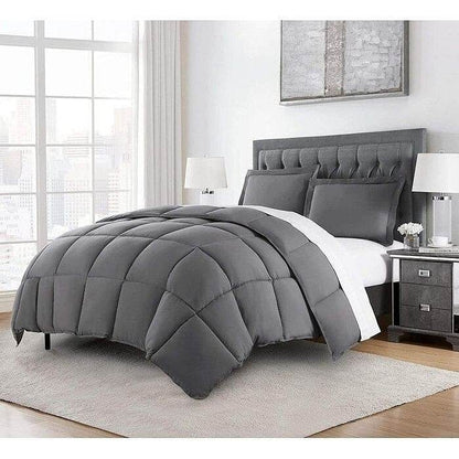 Queen Size Reversible Microfiber Down Alternative Comforter Set in Grey - Loft&Timber