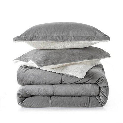 Queen Plush Microfiber Reversible Comforter Set in Grey - Loft&Timber