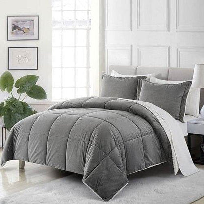 Queen Plush Microfiber Reversible Comforter Set in Grey - Loft&Timber