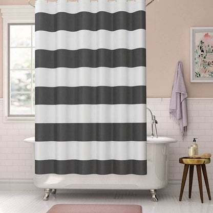72 x 70 inch Polyester Grey White Nautical Ocean Beach Striped Shower Curtain - Loft&Timber