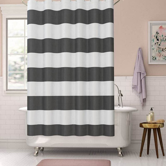 72 x 70 inch Polyester Grey White Nautical Ocean Beach Striped Shower Curtain - Loft&Timber
