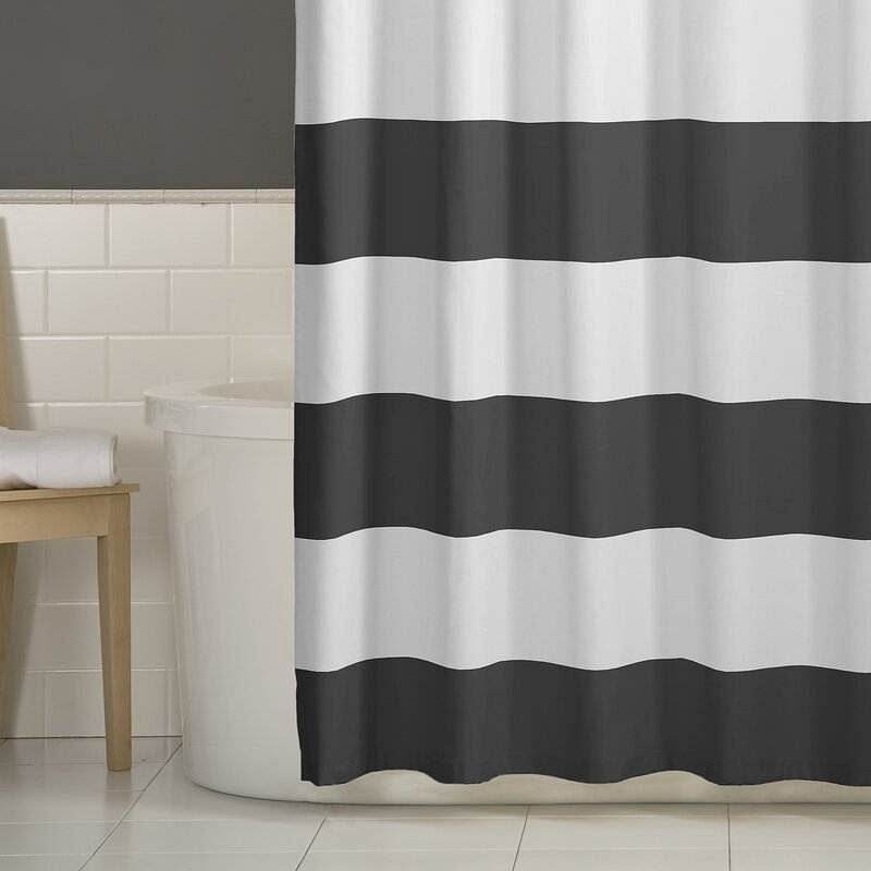 72 x 70 inch Polyester Grey White Nautical Ocean Beach Striped Shower Curtain - Loft&Timber