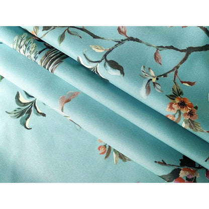 72-in. Teal Blue Green Floral Tree Bird Butterfly Japanese Style Shower Curtain - Loft&Timber