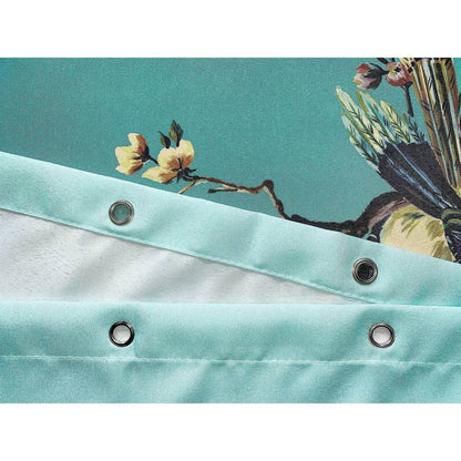 72-in. Teal Blue Green Floral Tree Bird Butterfly Japanese Style Shower Curtain - Loft&Timber