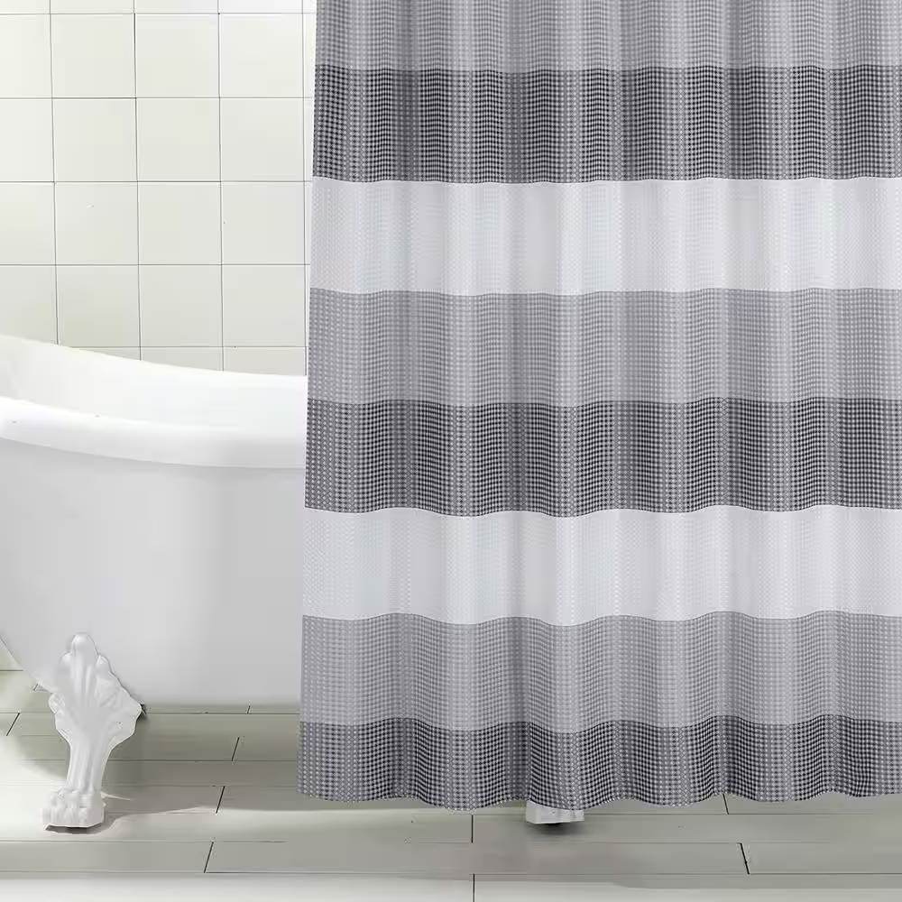 72-inch Grey White Striped Luxurious Textured Polyester Fabric Shower Curtain - Loft&Timber