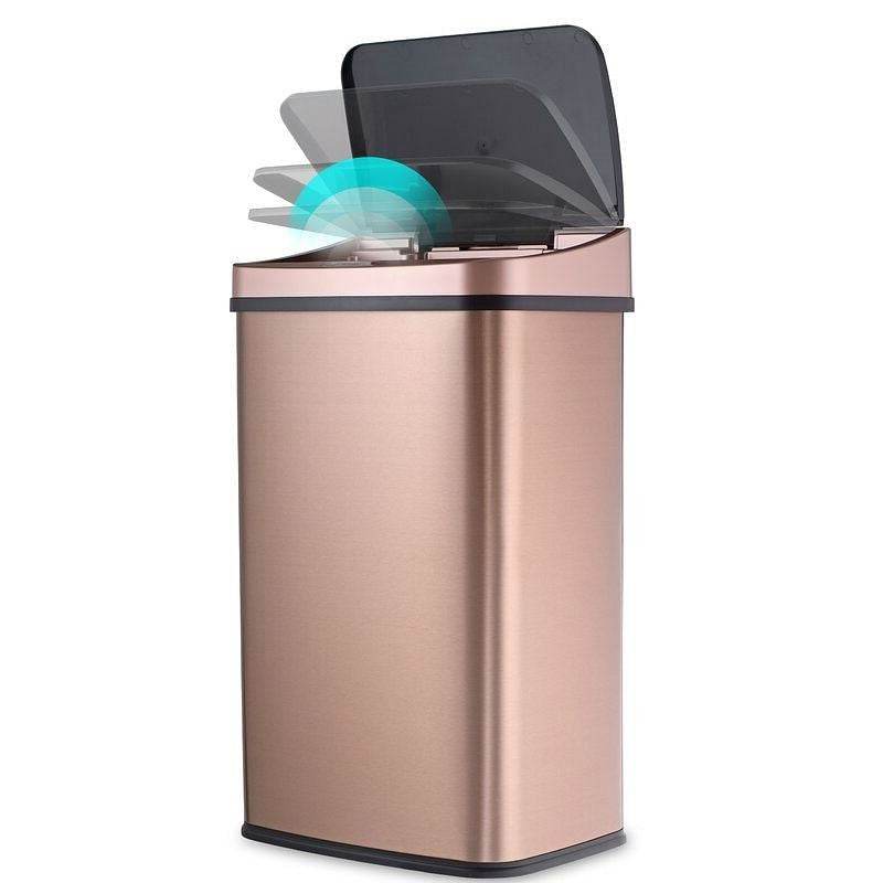 Gold Copper 13-Gallon Stainless Steel Kitchen Trash Can with Motion Sensor Lid - Loft&Timber