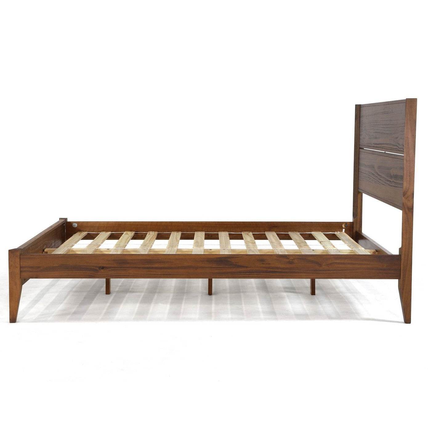 Queen Size Rustic Walnut Mid Century Slatted Platform Bed - Loft&Timber