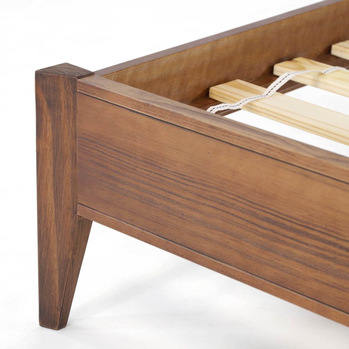 Queen Size Rustic Walnut Mid Century Slatted Platform Bed - Loft&Timber