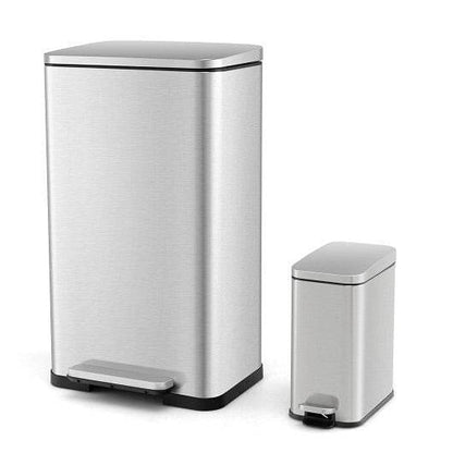 10.5 Gal and 1.6 Gal Step Trash Can Combo Set with Detachable Inner Buckets-Silver - Loft&Timber