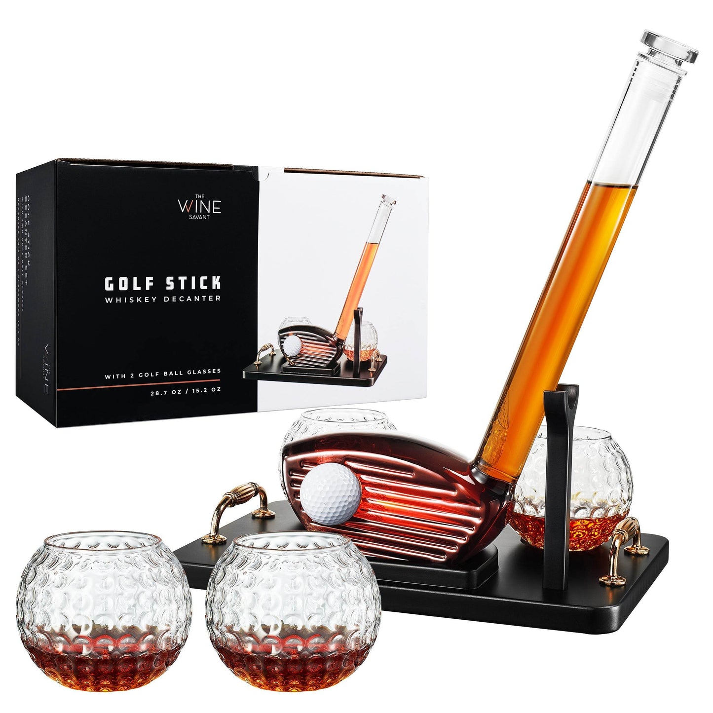 Golf Club Whiskey Decanter and 2 Liquor Glasses - 29 OZ Decanter & 15 OZ Glass Set - Golf Stick Gifts for Men, Unique Liquor Decanter Set - Bourbon, Scotch Decanter for Alcohol, Golfer Gifts for Dad - Loft&Timber