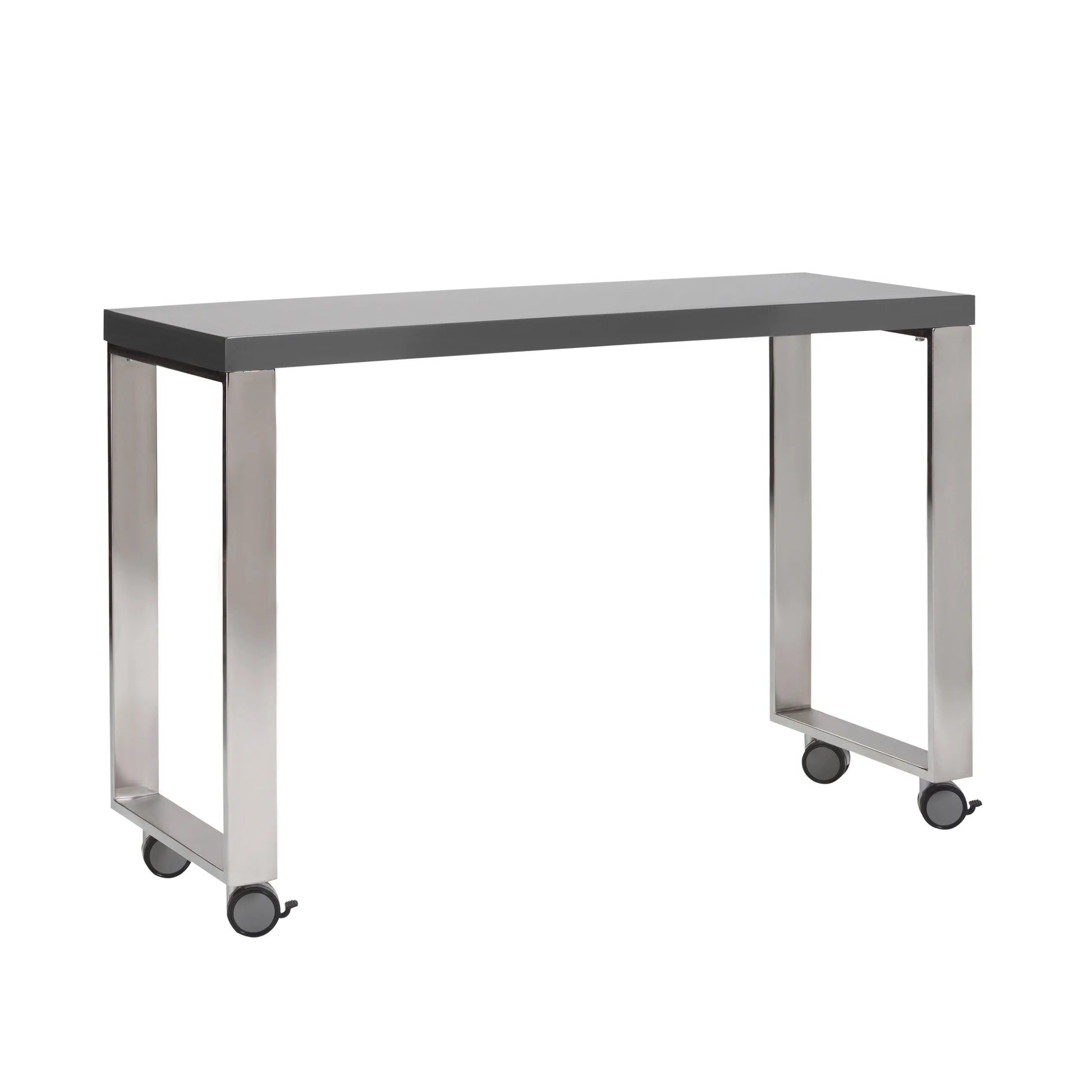 HMS 39" Gray and Silver Wood and Stainless Steel Rolling Sled Writing Desk - Loft&Timber