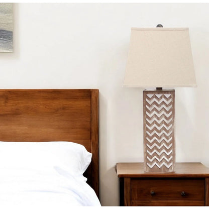 HMS 28" Distressed Natural and Silver Meta Lamp with Beige Cone Shade - Loft&Timber