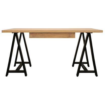 HMS 60" Executive Trestle Desk in Natural and Black Solid Wood with Metal Finish - Loft&Timber