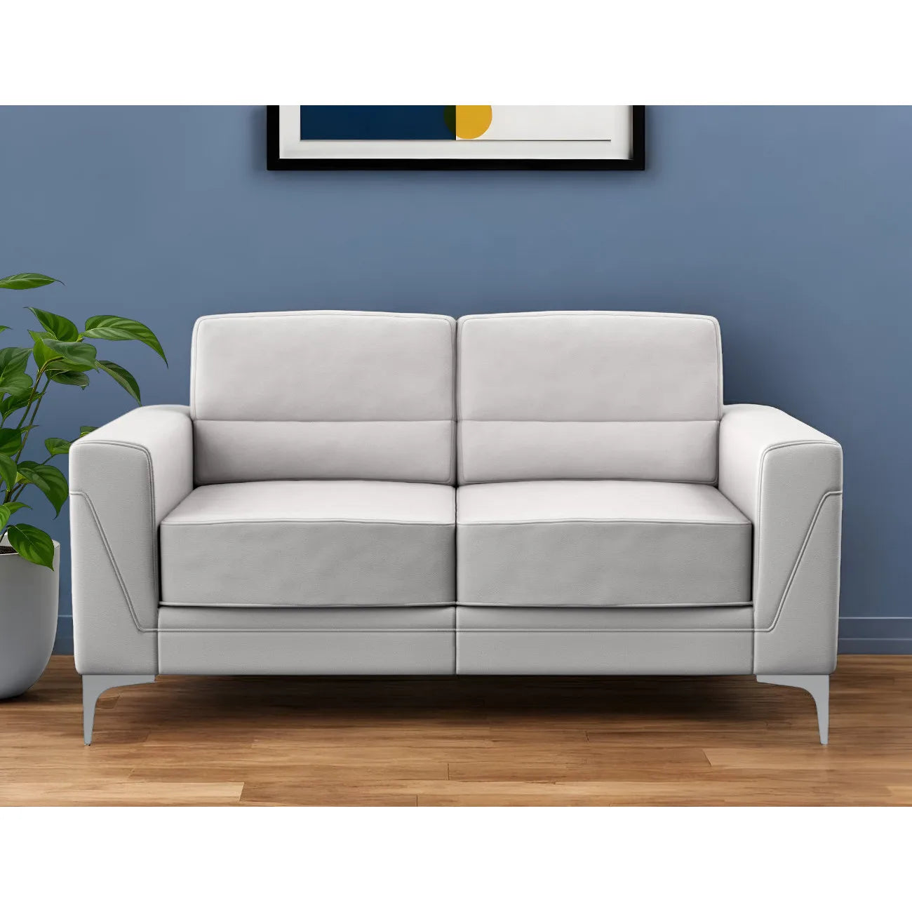 HMS 63" Light Gray Silver Faux Leather Loveseat - Loft&Timber