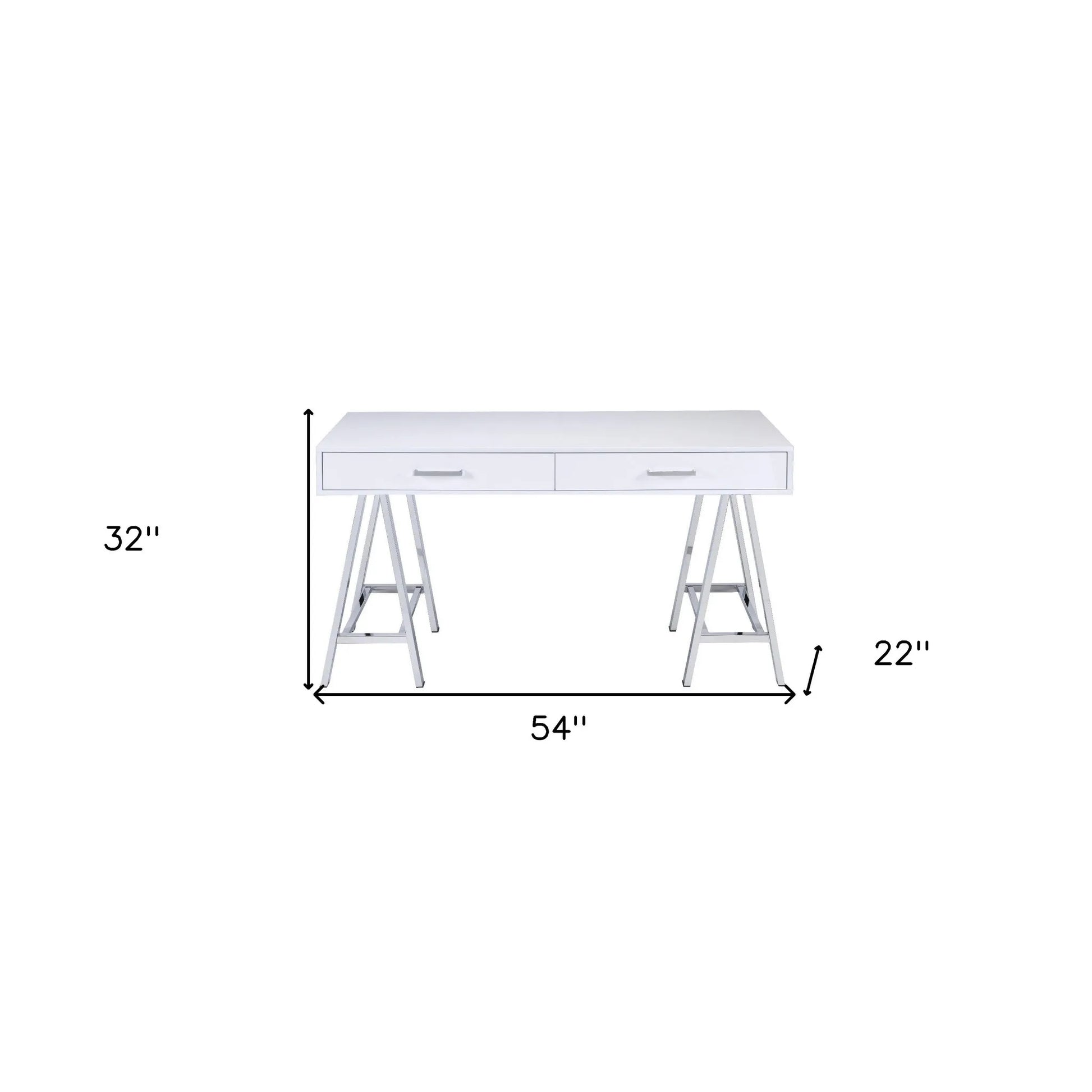 HMS 54" Solid Wood Writing Desk with Two Drawers White and Silver - Loft&Timber