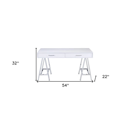 HMS 54" Solid Wood Writing Desk with Two Drawers White and Silver - Loft&Timber