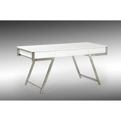 HMS 63" Modern White and Silver Melamine Desk - Loft&Timber