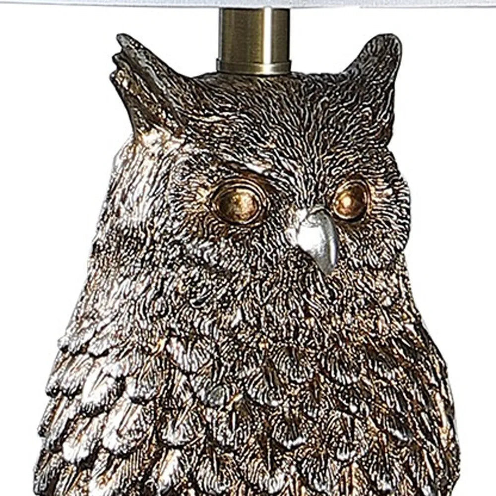 HMS 28" Antiqued Silver Resin Owl Table Lamp - Loft&Timber