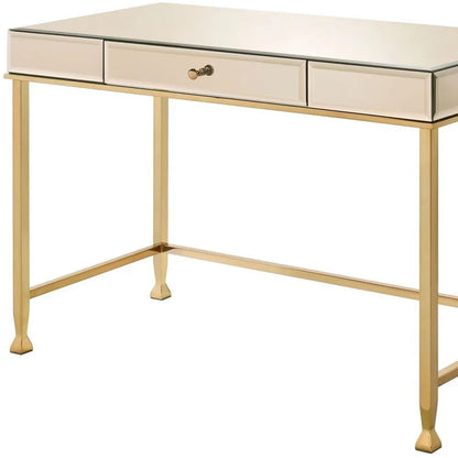 HMS 42" Solid Wood Computer Table White and Gold Mirrored Desk - Loft&Timber